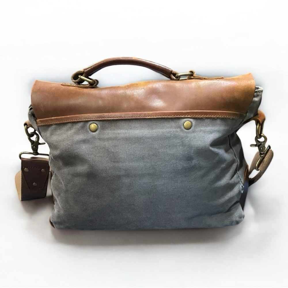 Mens Waxed Canvas Leather Messenger Bag Gray Brown Briefcase Satchel Crossbody - Picture 3 of 9